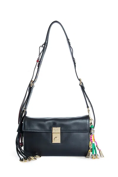 Prada Soft Sound Large Leather Shoulder Bag With Charms In Black