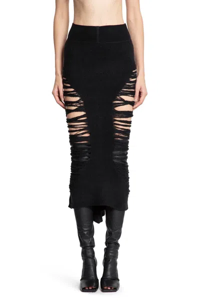 Rick Owens Black Concordians Calf Dauphine Midi Skirt In Black