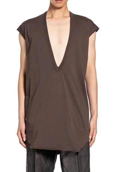 Rick Owens Concordians Dylan Deep V-neck T-shirt In Brown