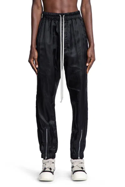 Rick Owens Cupro Twill Track Pants With Dropped Crotch In Black