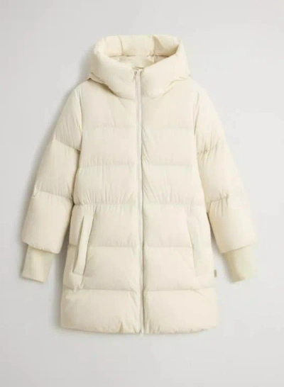 Woolrich Cloud Down Jacket In Stretch Nylon With A Matte Finish In White