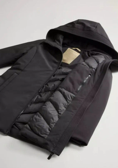 Woolrich Hooded Long Sleeve Parka With Side Pockets In Black