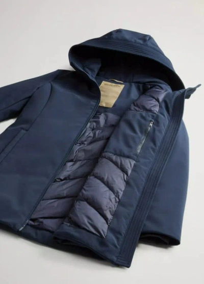 Woolrich Hooded Long Sleeve Quilted Parka Coat In Blue