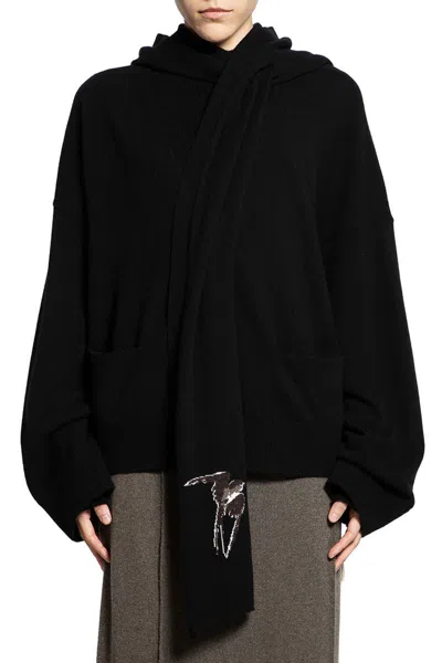 Ziggy Chen Scarf Cardigan With Hood In Black