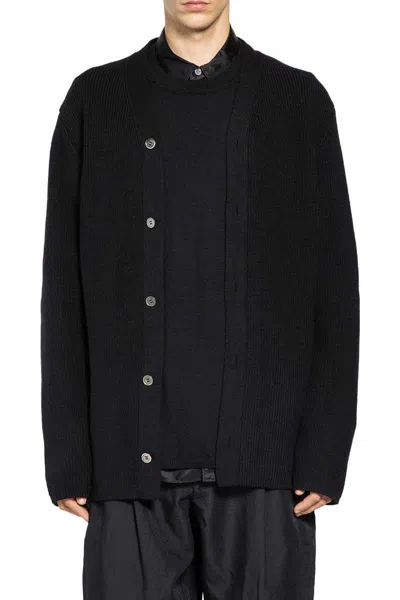 Comme Des Garçons Homme Deux Black Worsted Wool Half Cardigan In Black