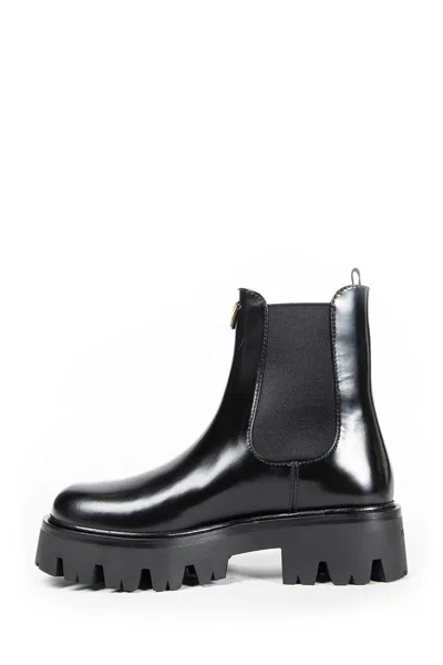 Prada 50 Leather Platform Chelsea Boots In Black