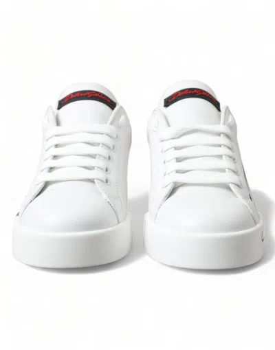 Dolce & Gabbana White Red Lace Up Womens Low Top Sneakers Shoes In Multi