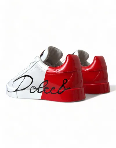 Dolce & Gabbana White Red Lace Up Womens Low Top Sneakers Shoes In Multi