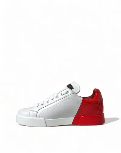 Dolce & Gabbana White Red Lace Up Womens Low Top Sneakers Shoes In Multi
