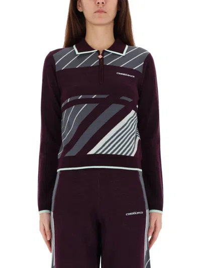 Casablanca Violet Geometric Pattern Sweater With Zip-up Collar In Multi
