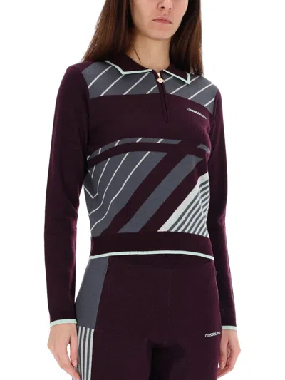 Casablanca Violet Geometric Pattern Sweater With Zip-up Collar In Multi