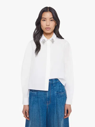 Mother The Honor Rhinestone Detail Cotton Button-up Shirt In White