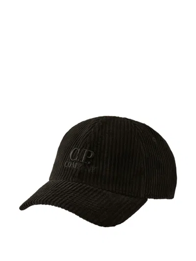 C.p. Company Logo-embroidered Corduroy Cap In Black