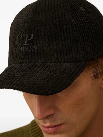C.p. Company Logo-embroidered Corduroy Cap In Black