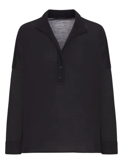 Transit Oversized Polo Shirt In Wool Jersey With Boiled Wool Inserts In Brown