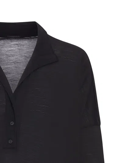 Transit Oversized Polo Shirt In Wool Jersey With Boiled Wool Inserts In Brown