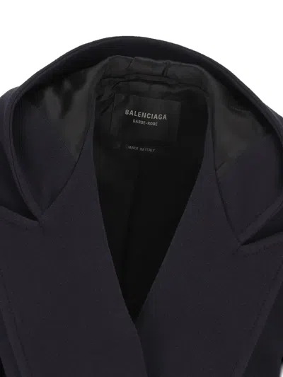Balenciaga Men Short Coat With Hood In Blue
