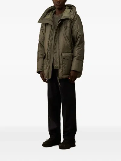 C.p. Company Goggle-detail Puffer Jacket In Brown