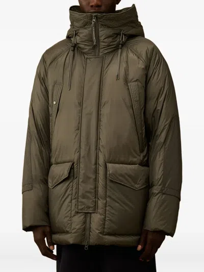 C.p. Company Goggle-detail Puffer Jacket In Brown