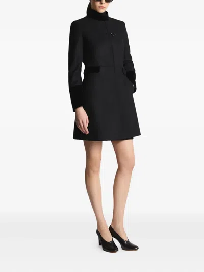 Fay Structured Black Coat With Velvet Accents And High Collar In Black