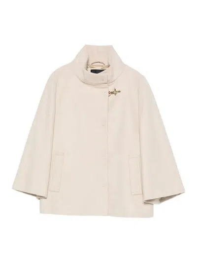 Fay High Collar Wool Cape In White