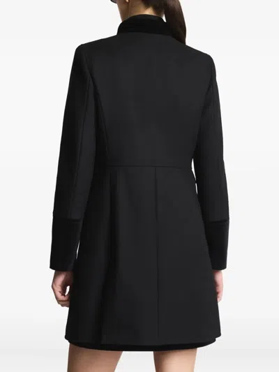 Fay Structured Black Coat With Velvet Accents And High Collar In Black