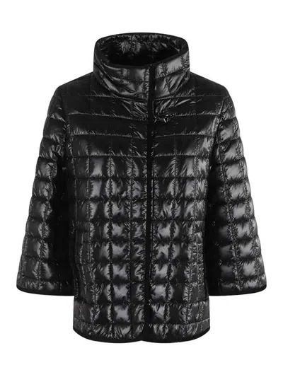 Fay Quilted Coat With Velvet Trim And Diamond Pattern In Black