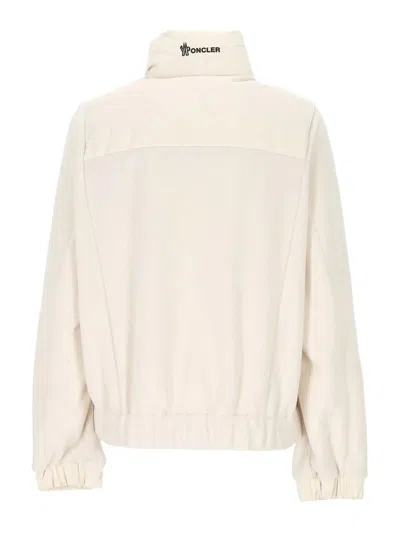 Moncler High Collar Fleece Pullover With Elastic Hem In Neutral