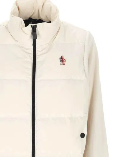 Moncler High Collar Fleece Pullover With Elastic Hem In Neutral