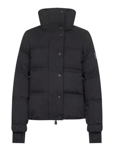 Moncler High Collar Quilted Nylon Outerwear In Black