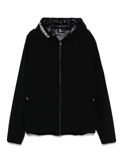 Moncler Striped Detailing Cotton Blend Hooded Jacket In Black
