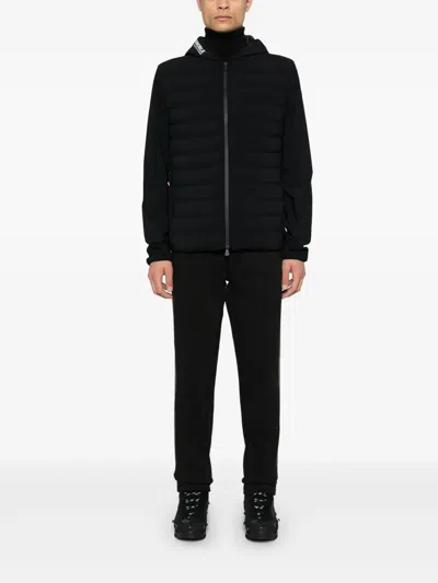Moncler Striped Detailing Cotton Blend Hooded Jacket In Black
