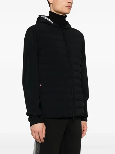 Moncler Striped Detailing Cotton Blend Hooded Jacket In Black
