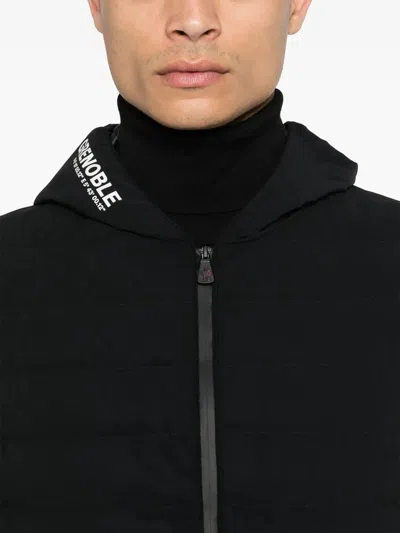 Moncler Striped Detailing Cotton Blend Hooded Jacket In Black