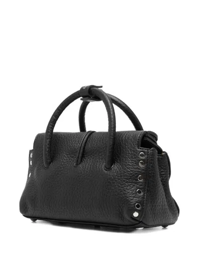 Zanellato Structured Black Hammered Leather Bag With Twist Lock Closure In Black