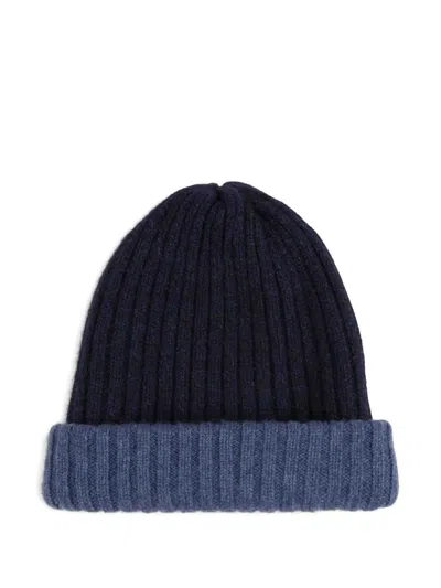 Fedeli Ribbed Beanie Hat In Blue