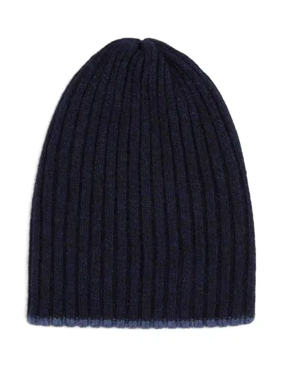 Fedeli Ribbed Beanie Hat In Blue
