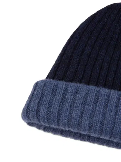 Fedeli Ribbed Beanie Hat In Blue