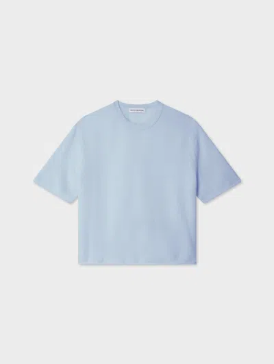 White & Warren Cashmere Roll Trim T-shirt Sweater In Blue In Blue