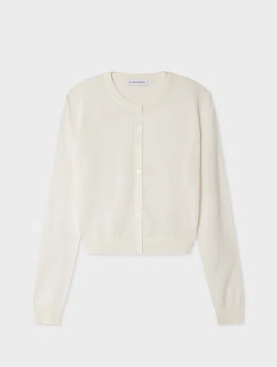White & Warren Paperfine Crewneck Cardigan Sweater In White In Neutral