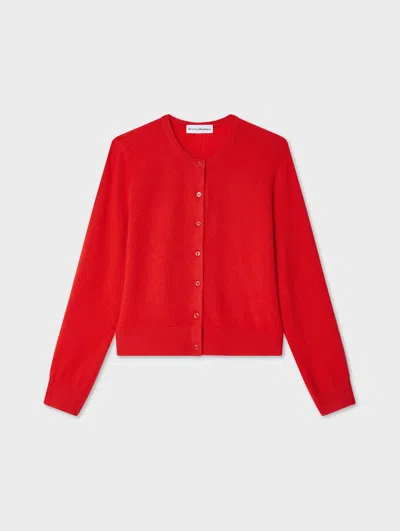 White & Warren Cashmere Crewneck Cardigan Sweater In Desert Red In Red