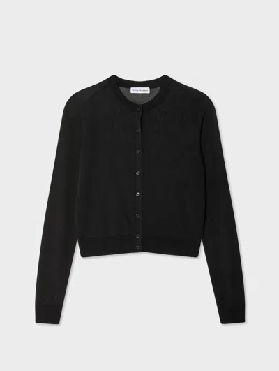 White & Warren Paperfine Crewneck Cardigan Sweater In Black In Black