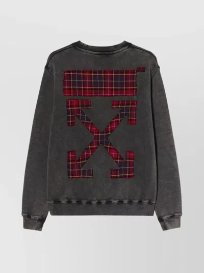 Off-white Arrow Logo Check Knit Sweatshirt In Gray