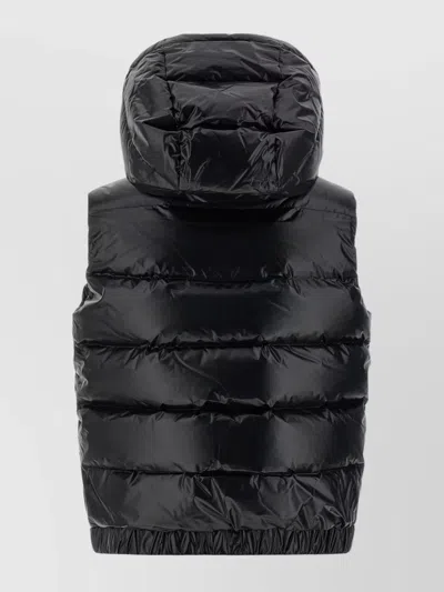 Perfect Moment Hooded Sleeveless Quilted Vest Pockets In Black