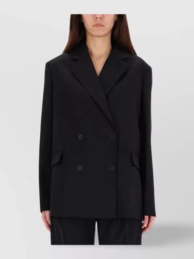 Loulou Studio Jacket With Flap Pockets And Notched Lapels In Black