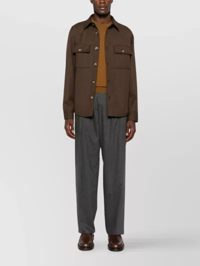 Jacob Cohen Wool Shirt Jacket With Long Sleeves And Collar In Brown
