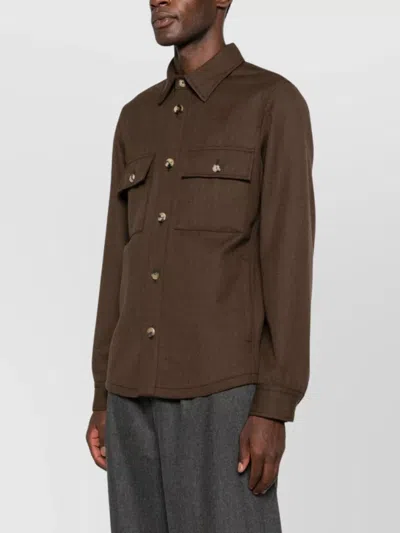 Jacob Cohen Wool Shirt Jacket With Long Sleeves And Collar In Brown