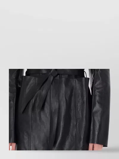 Our Legacy Leather Texture Long Sleeve Belted Coat In Black