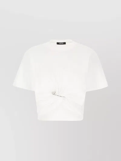 Versace Cropped Cotton T-shirt Decorative Pin In White