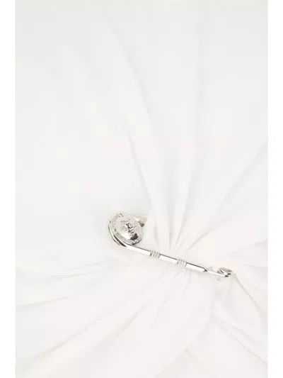 Versace Cropped Cotton T-shirt Decorative Pin In White